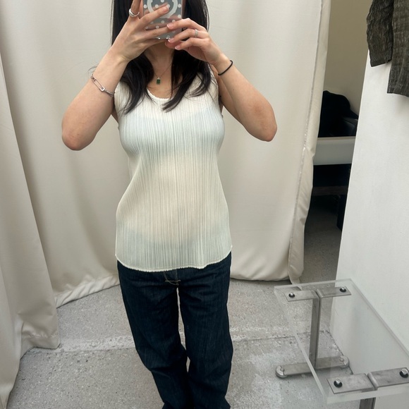 Issey Miyake Tops - Pleats Please Issey Miyake Cream Sleeveless Top